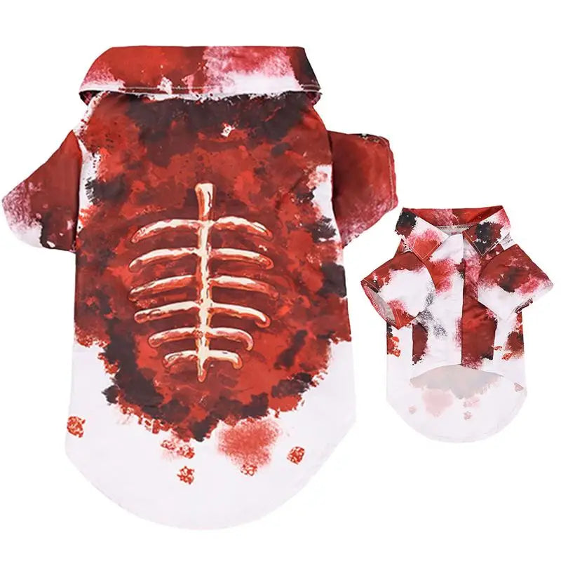 Cat Halloween Costumes Spooky Pet Blood Shirt Printed Pet Dog Clothes Bloody Skeleton Clothes Dress up for Small Medium Large