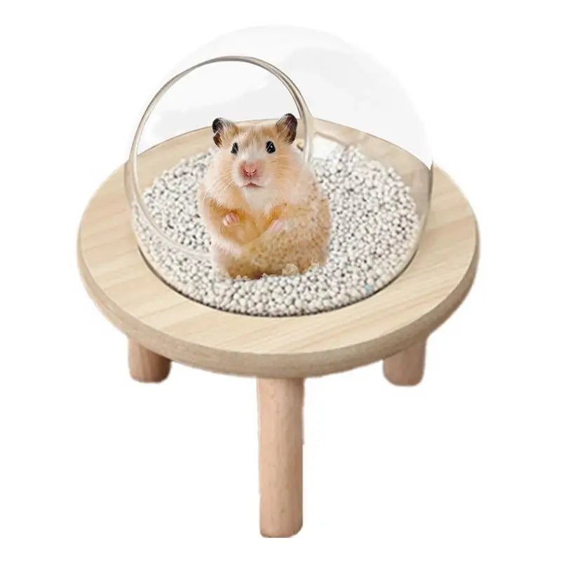 Sand Bath Box for Hamsters Transparent Anti-Splash Sand Bath Container Cute Bathtub with Wooden Stand Reusable Bath Box