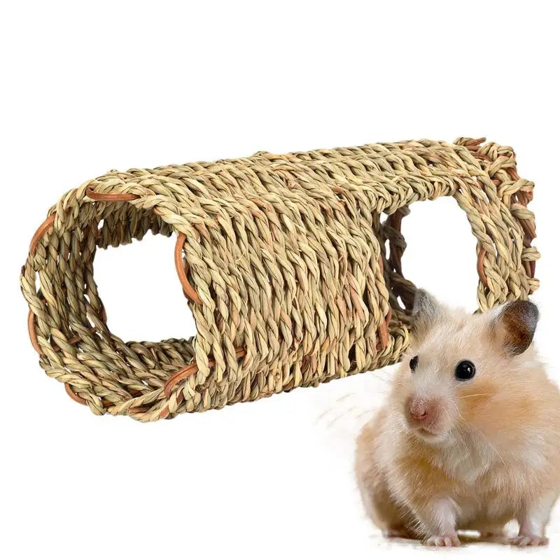 Hamster Grass Tunnel Natural Grass Tunnel Hamster Spacious Nest Indoor Pet Hideaway Hut Small Animals Activity Center for Dutch