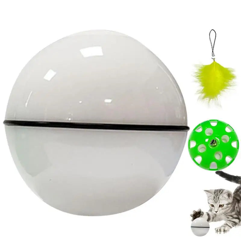 Interactive Pet Ball Cat Ball Toys With Led Light And Feather USB Charging Automatic 360 Rolling Robotic Cat Moving Toys For