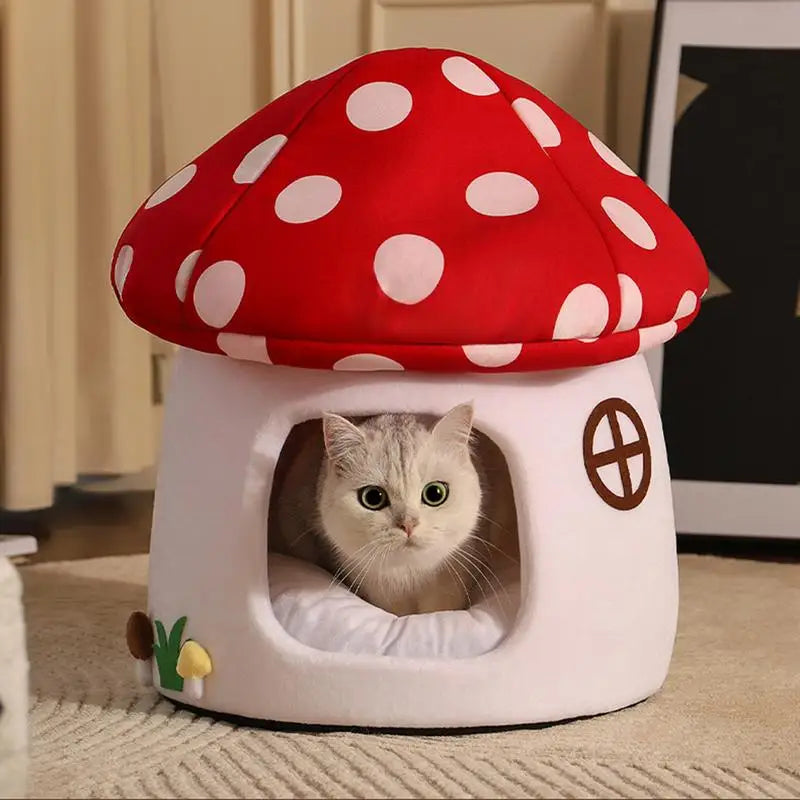 Pet  Warm Bed Cave Nest Mushroom Shape Cat Winter Tent Warming Puppy House Cozy Kitten Sleeping Tent Cave Beds For Small Pets