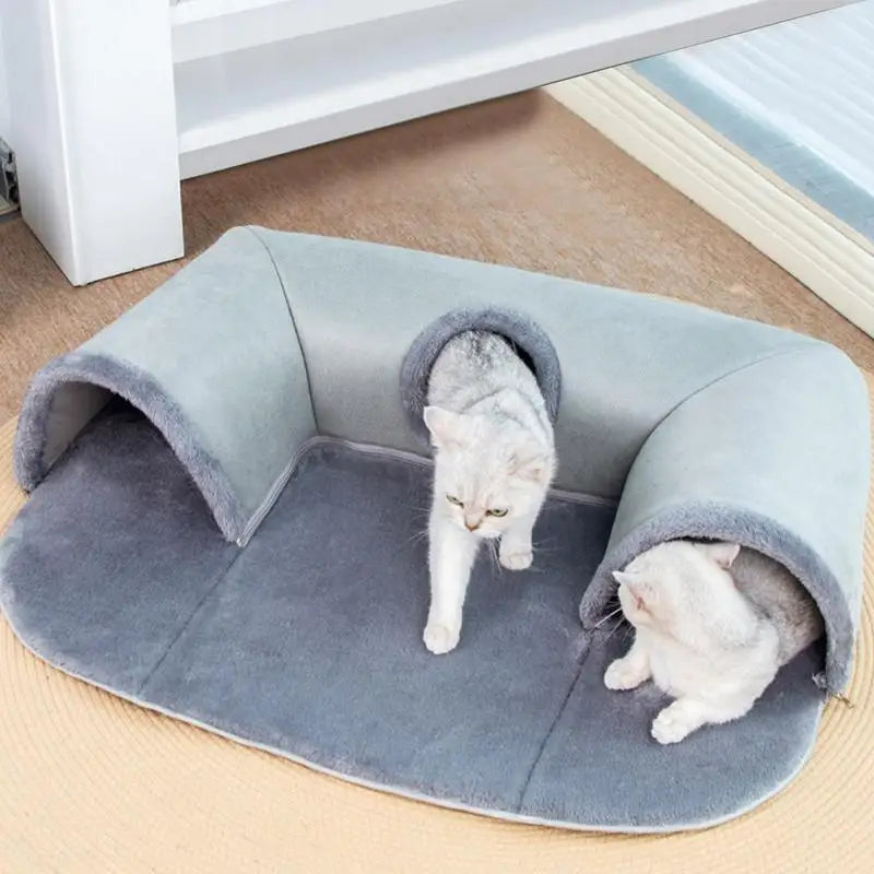 Cat Tunnel Bed Removable Pet Beds Washable U Shape Cat Cave Seasonal Cat Couch Foldable Play With Plush Ball Pet Supplies